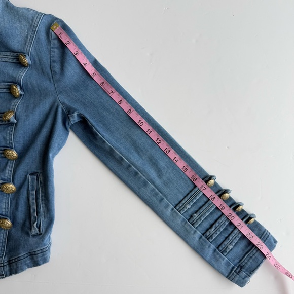 Free People Fitted Military Style Denim Jean Jacket Womens Size Small - Picture 14 of 14